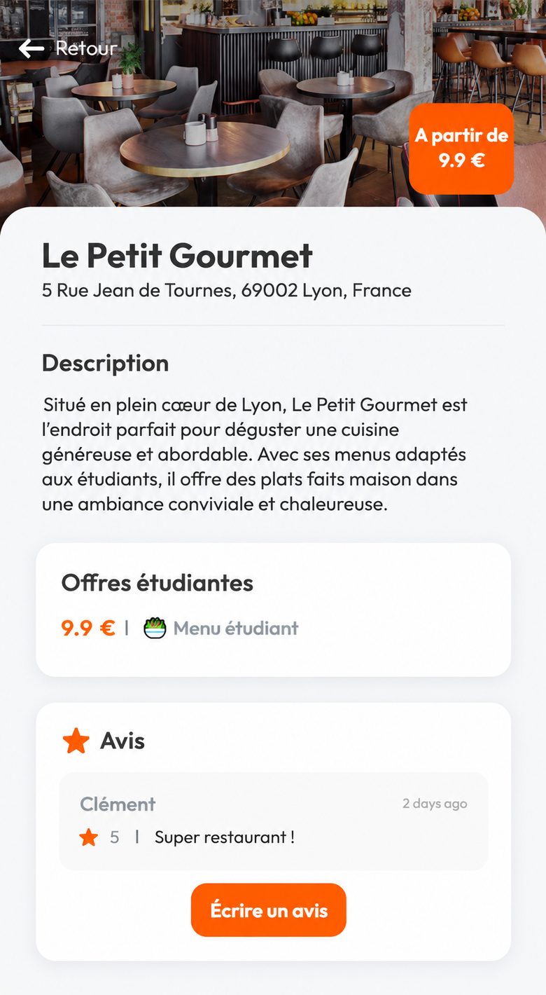 Aperçu de l'application PromoStude pour trouver un bon plan étudiant à Lyon